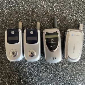 Vintage cell phones. 3 Motorola and one Samsung